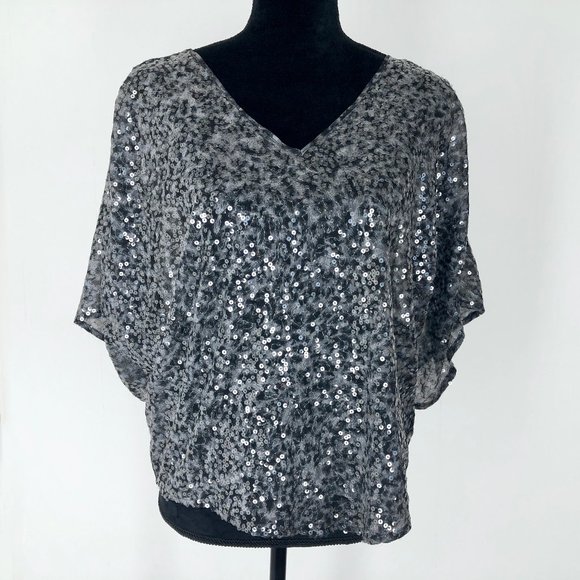 Sanctuary Tops - 2/$20 Sanctuary V-Neck Sequin Blouse Grey Silver Size XS